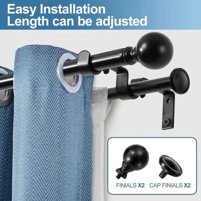 Round Ball Designer Double Drapery Curtain Rod – Adjustable with Hardware