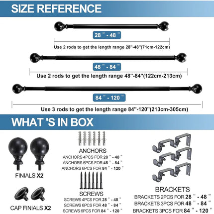Round Ball Designer Double Drapery Curtain Rod – Adjustable with Hardware