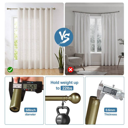 Round Ball Designer Adjustable Double Curtain Rod 28"-48" - Antique Gold Drapery Hardware