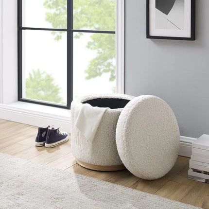Linon Rue Sherpa Corduroy Storage Ottoman with Soft Upholstered Design