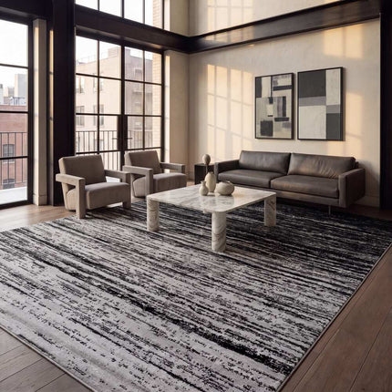 Adirondack Vera Modern Ombre Distressed Area Rug 2'6" x 4' Silver Black