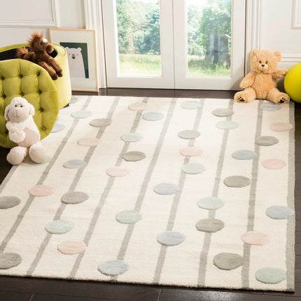Handmade Kids Ganka Dotted Stripe Wool Rug for Bedroom and Nursery