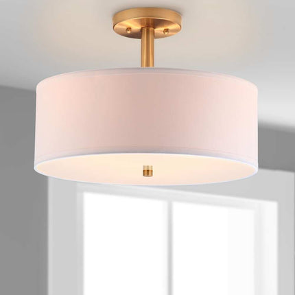 3-Light Gold Ceiling Light – Clara Cotton Drum Fixture, 16"x16"x11.25"