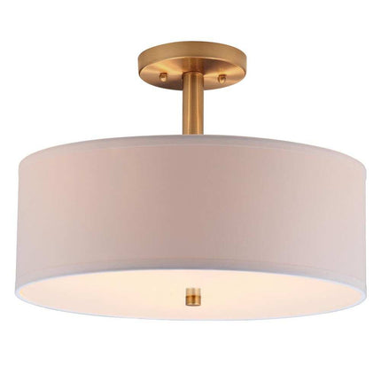 3-Light Gold Ceiling Light – Clara Cotton Drum Fixture, 16"x16"x11.25"