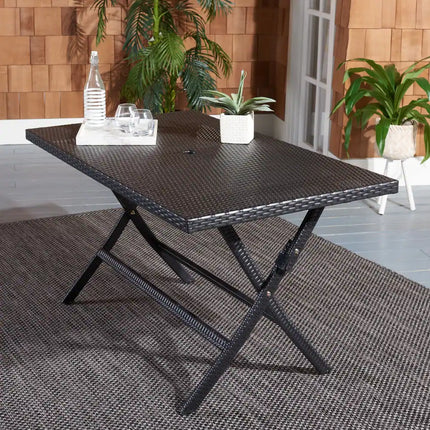 Outdoor Akita Folding Table with Umbrella Hole, 54.6" x 31.2" x 28.08" Portable Patio Table