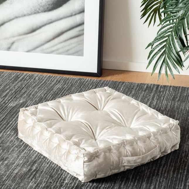 Peony White Velvet Throw Pillow 18x18 Inch Tufted Square Decorative Cushion for Sofa