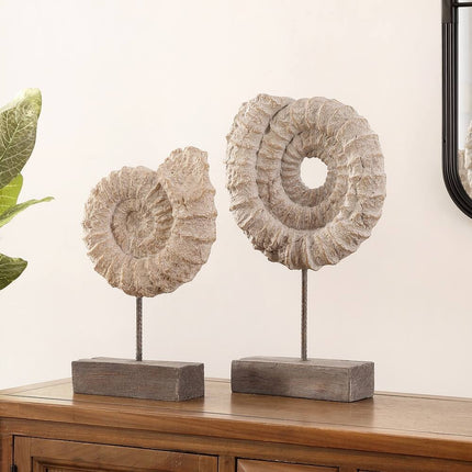 Toren Nautical Ammonite Shell Table Decor Set of 2 Coastal Home Accent Pieces