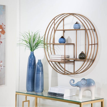 Modern Glam Iron and Wood Wall Storage Shelf 32x7x32 Home Organizer