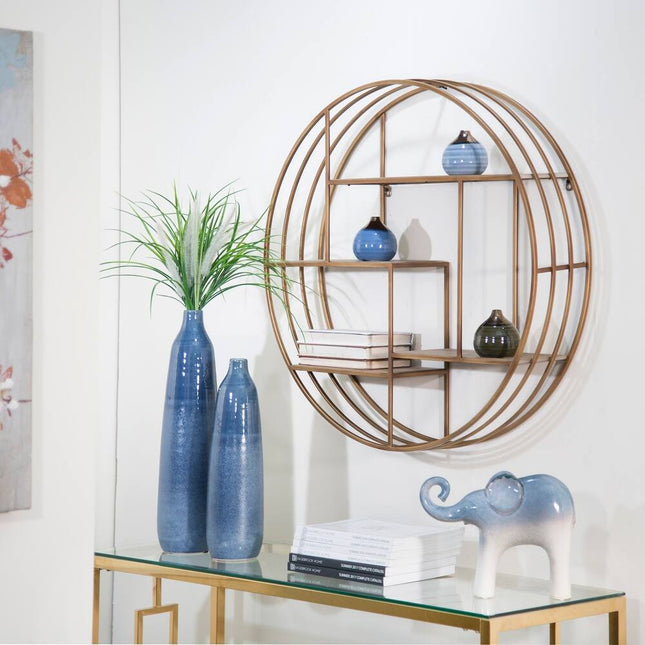 Modern Glam Iron and Wood Wall Storage Shelf 32x7x32 Home Organizer