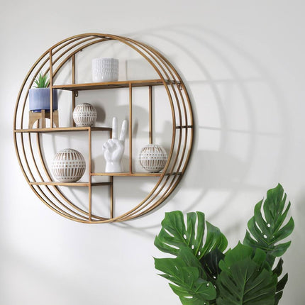 Modern Glam Iron and Wood Wall Storage Shelf 32x7x32 Home Organizer