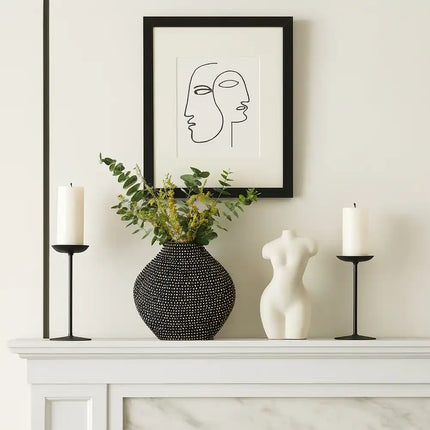 Contemporary Ceramic Beaded Vase 16.75-Inch Black Decorative Home Accent