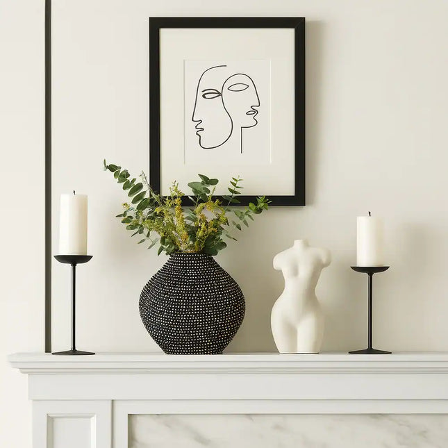 Contemporary Ceramic Beaded Vase 16.75-Inch Black Decorative Home Accent