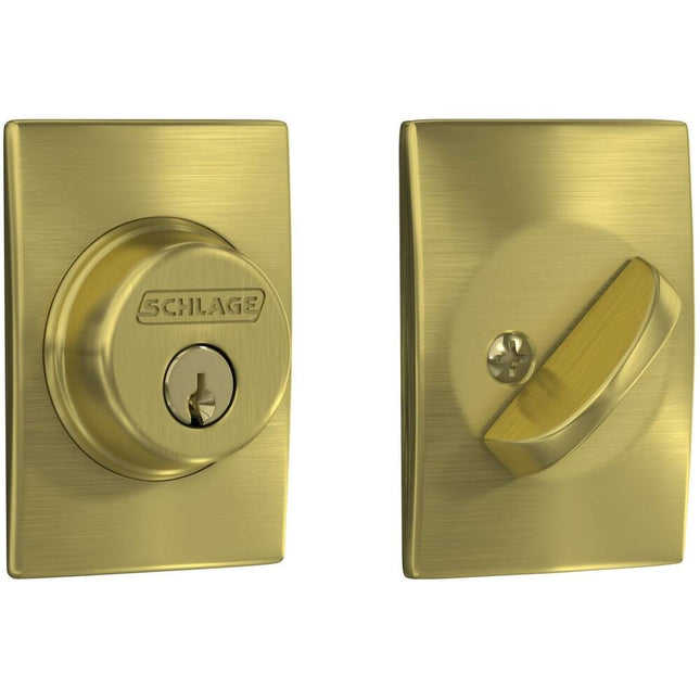 Decorative Keyed Entry Deadbolt Lock, Satin Brass, Grade 1