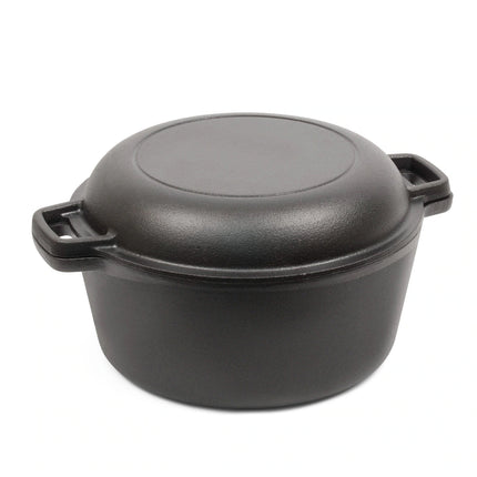 5 Qt Seasoned Cast Iron Dutch Oven with Skillet Lid Multipurpose Cookware