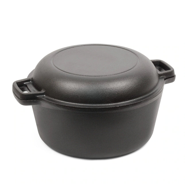 5 Qt Seasoned Cast Iron Dutch Oven with Skillet Lid Multipurpose Cookware