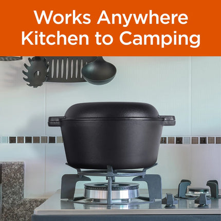 5 Qt Seasoned Cast Iron Dutch Oven with Skillet Lid Multipurpose Cookware