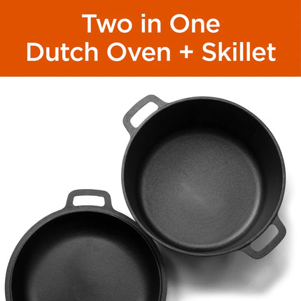 5 Qt Seasoned Cast Iron Dutch Oven with Skillet Lid Multipurpose Cookware