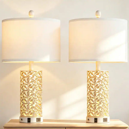 Coastal Table Lamp Set 24.5 Inch Dimmable Night Light USB Charging Included Bulbs