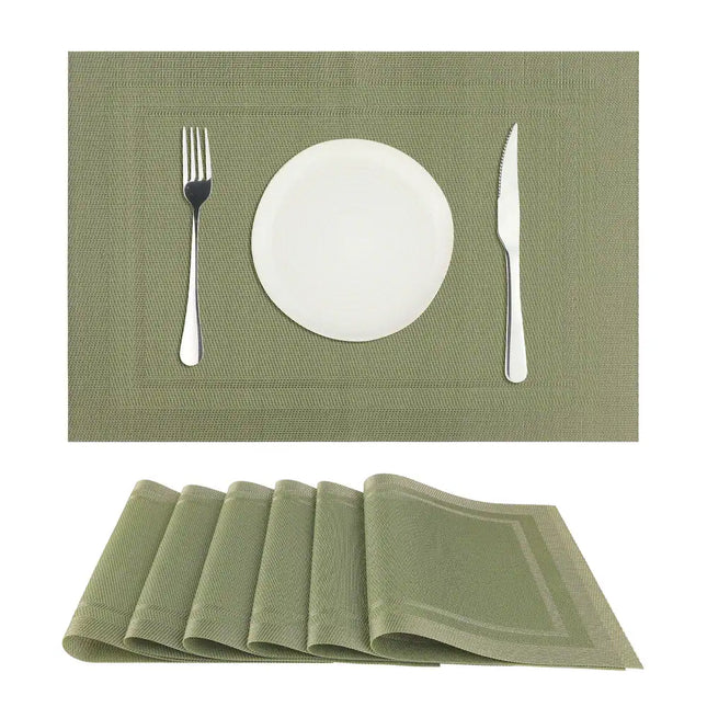 Set of 6 Heat-Resistant Washable Placemats – 18x12 Inch, Light Green