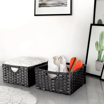 2 Pack Foldable Handwoven Cube Storage Baskets Decorative Organizer Boxes