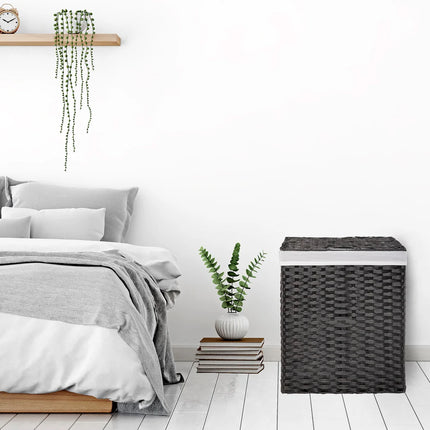 Black Foldable Laundry Hamper – Lidded, Portable, Washable Liner
