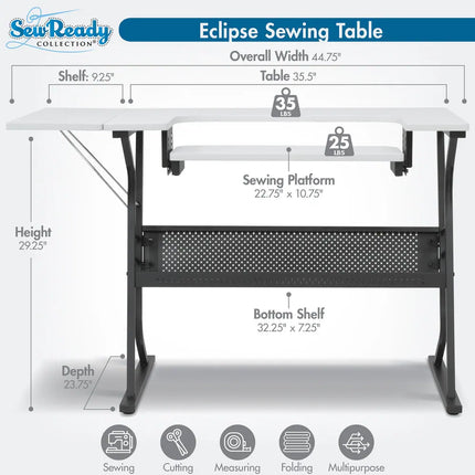 Sew Ready Eclipse Sewing Craft Table with Folding Top & Adjustable Shelf