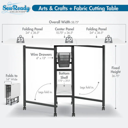 Ready Expandable Folding Craft Table with Storage, Charcoal/White