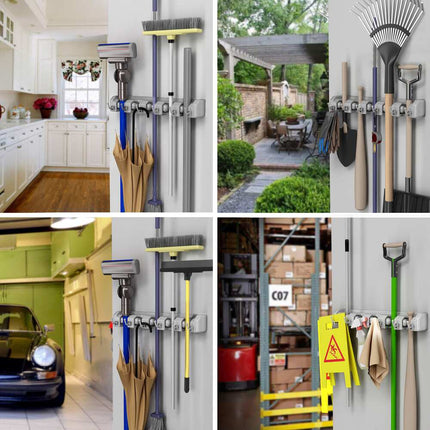 Wall Organizer Adjustable Slots Hooks Wall Mounted Tool Broom Holder Storage