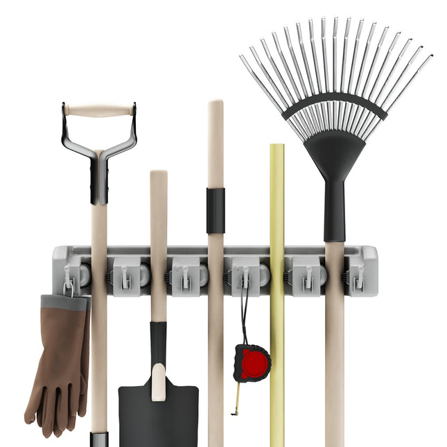 Wall Organizer Adjustable Slots Hooks Wall Mounted Tool Broom Holder Storage