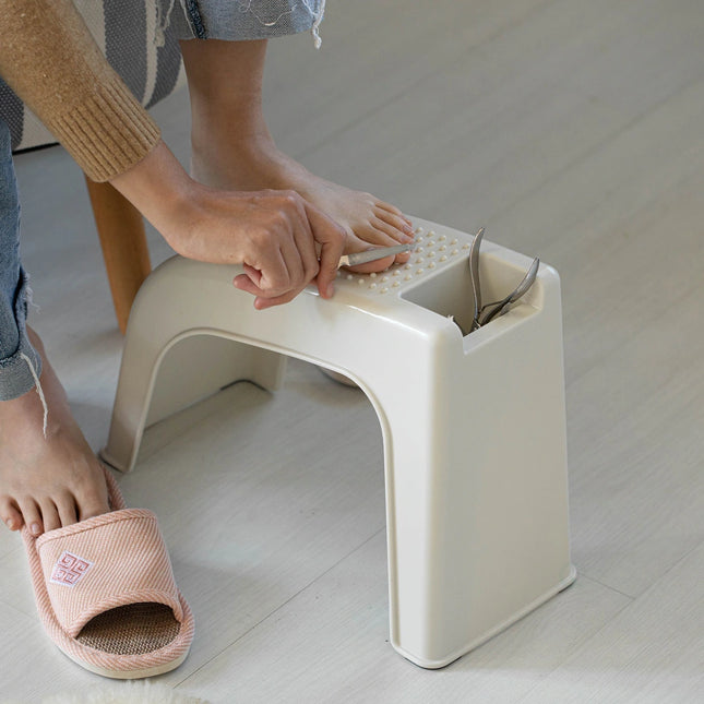White Shower Footrest Stool for Shaving Legs with Storage Shelf