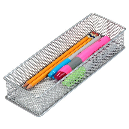 2-Pack Silver Mesh Drawer & Shelf Organizer Bins – 6x12x2, Office & School