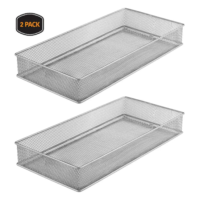 2-Pack Silver Mesh Drawer & Shelf Organizer Bins – 6x12x2, Office & School