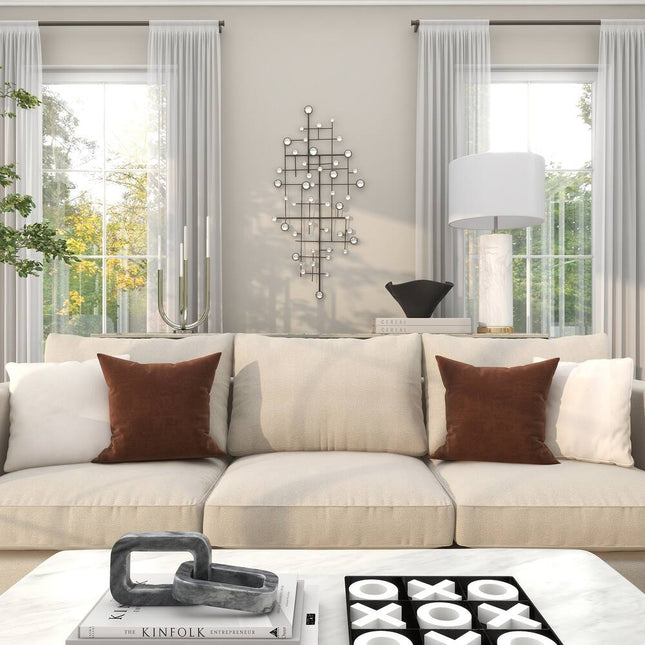 Silver Metal Abstract Wall Decor with Crystal Embellishments Modern Home Art