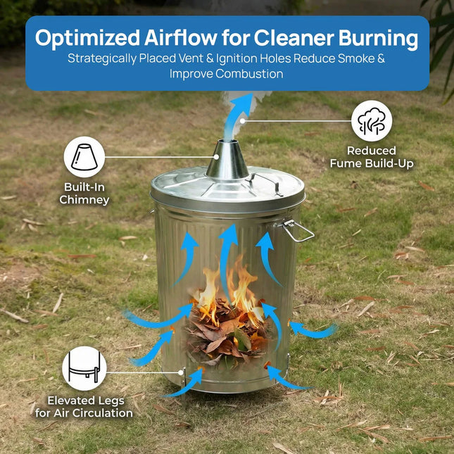 Silver Outdoor Galvanized Metal Incinerator Can for Yard and Patio Use