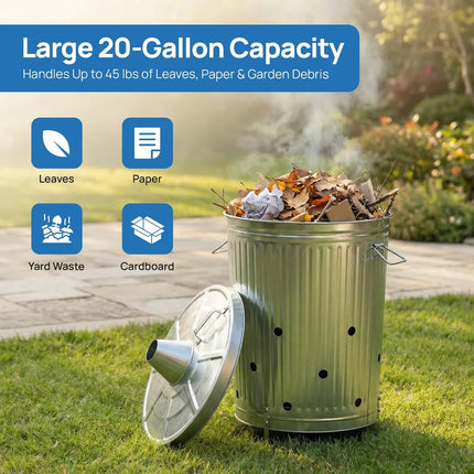Silver Outdoor Galvanized Metal Incinerator Can for Yard and Patio Use