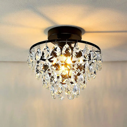 Small Crystal Ceiling Light Fixture Mini Semi Flush Mount for Elegant Interiors