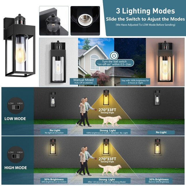 2-Pack Smart Outdoor Wall Lights – Black, Motion Sensor Security