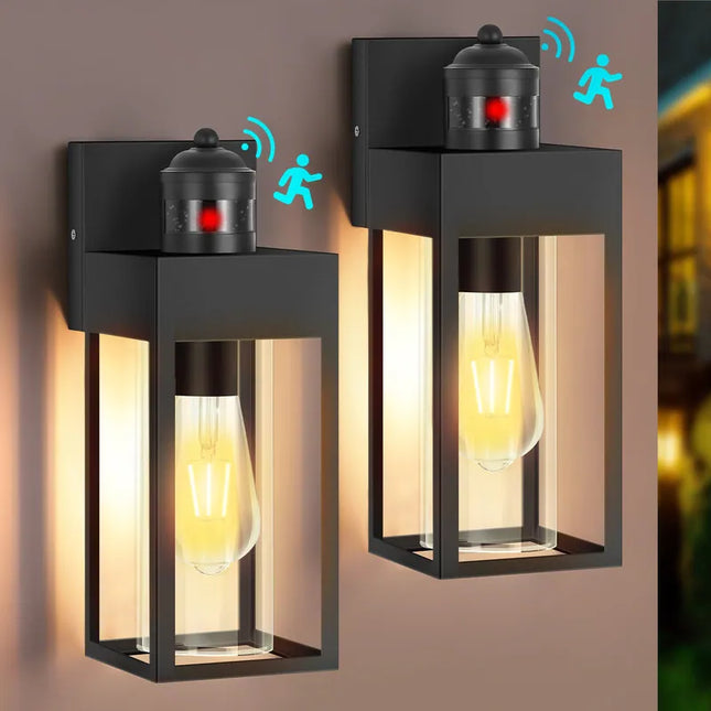 2-Pack Smart Outdoor Wall Lights – Black, Motion Sensor Security