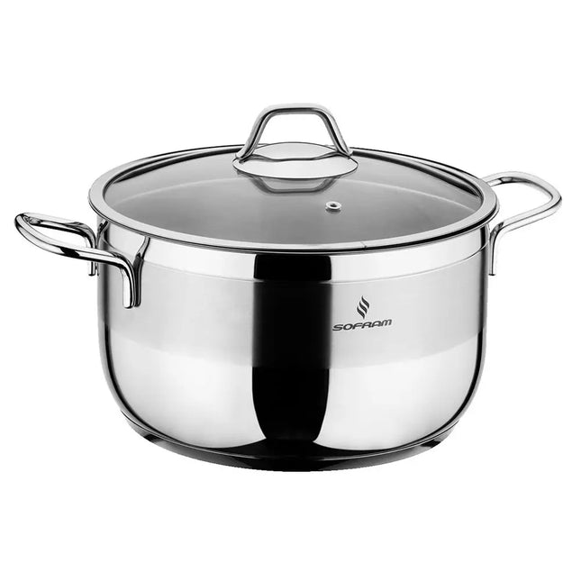 Deep 18/10 Stainless Steel Stock Pot – Durable with Glass Lid