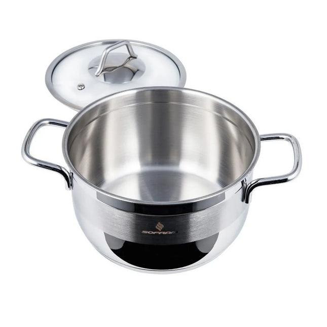 Deep 18/10 Stainless Steel Stock Pot – Durable with Glass Lid
