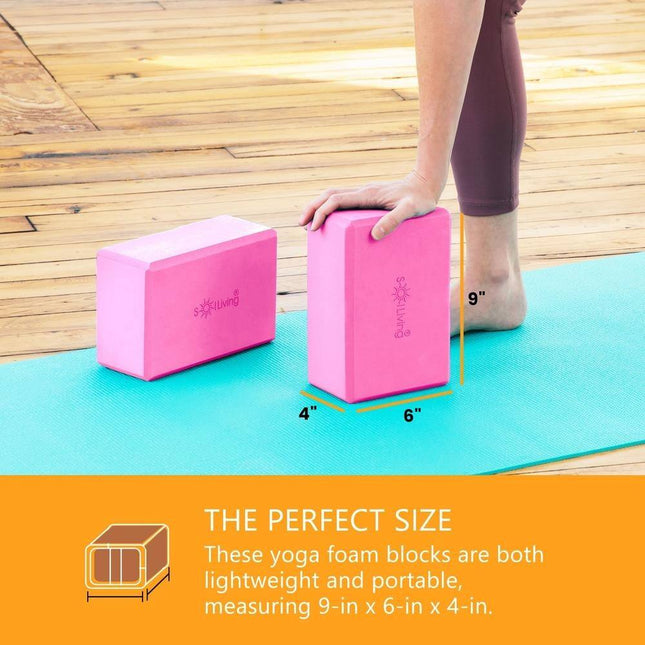 2-Pack Sol Living Yoga Blocks – Non-Slip Foam, 4" x 6" x 9"