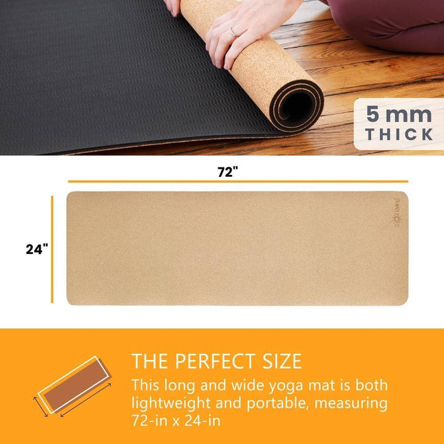 Sol Living Exercise Mat – Cork, Non-Slip, 24"x72", Yoga & Meditation