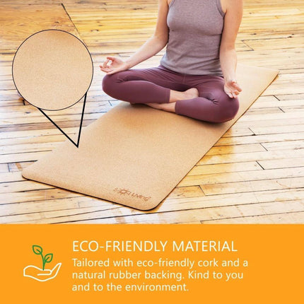 Sol Living Exercise Mat – Cork, Non-Slip, 24"x72", Yoga & Meditation