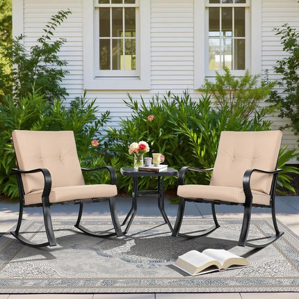3-Piece Outdoor Bistro Set – Patio Rocking Chairs with Coffee Table