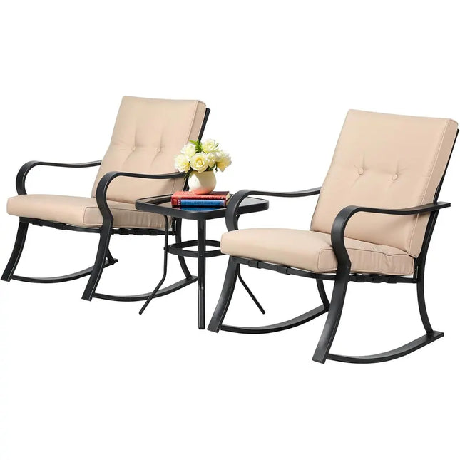 3-Piece Outdoor Bistro Set – Patio Rocking Chairs with Coffee Table
