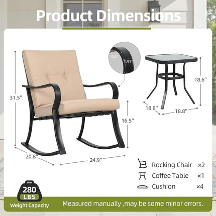 3-Piece Outdoor Bistro Set – Patio Rocking Chairs with Coffee Table