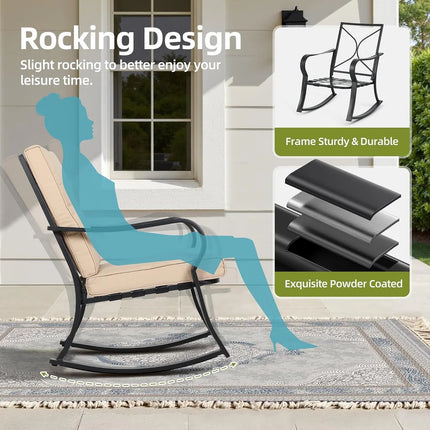 3-Piece Outdoor Bistro Set – Patio Rocking Chairs with Coffee Table