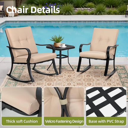 3-Piece Outdoor Bistro Set – Patio Rocking Chairs with Coffee Table