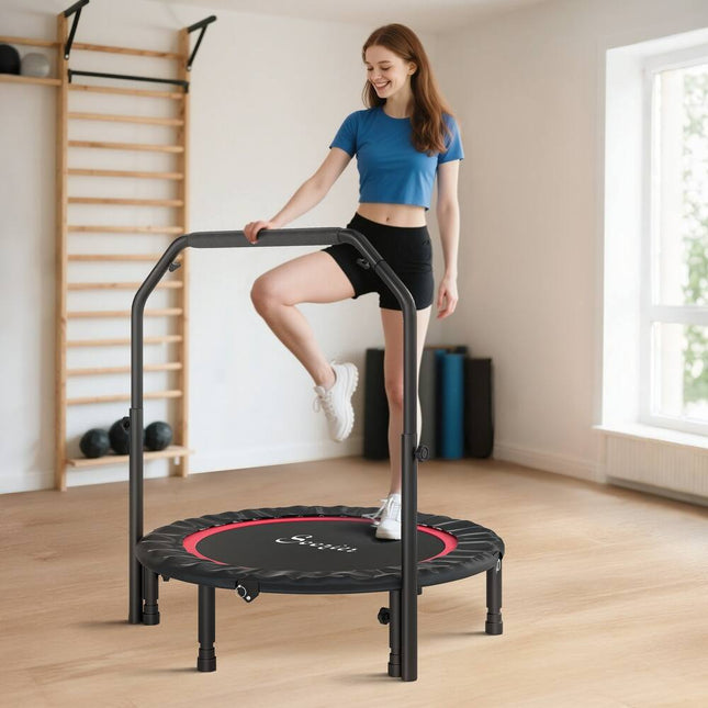 40" Foldable Mini Trampoline for Adults – Red, Adjustable Handle & Bands