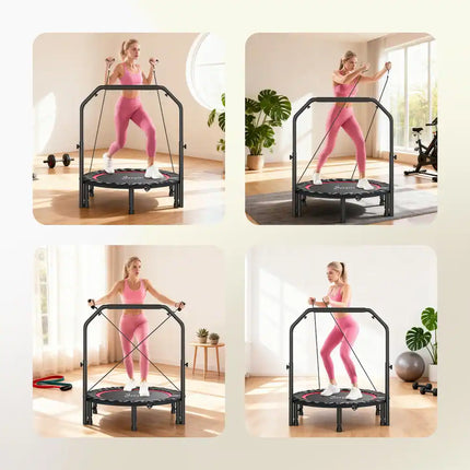 40" Foldable Mini Trampoline for Adults – Red, Adjustable Handle & Bands